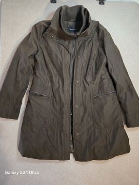 Jones New York Brown Suede Look Utility Trench Coat Jacket Women's Size Large